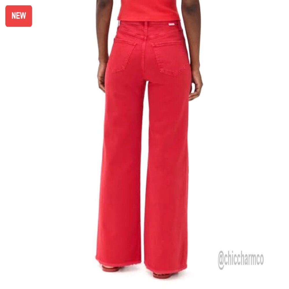 High Waisted Stretch Denim Jeans Straight Leg Flare Raw Hem Pants - Picture 2 of 7